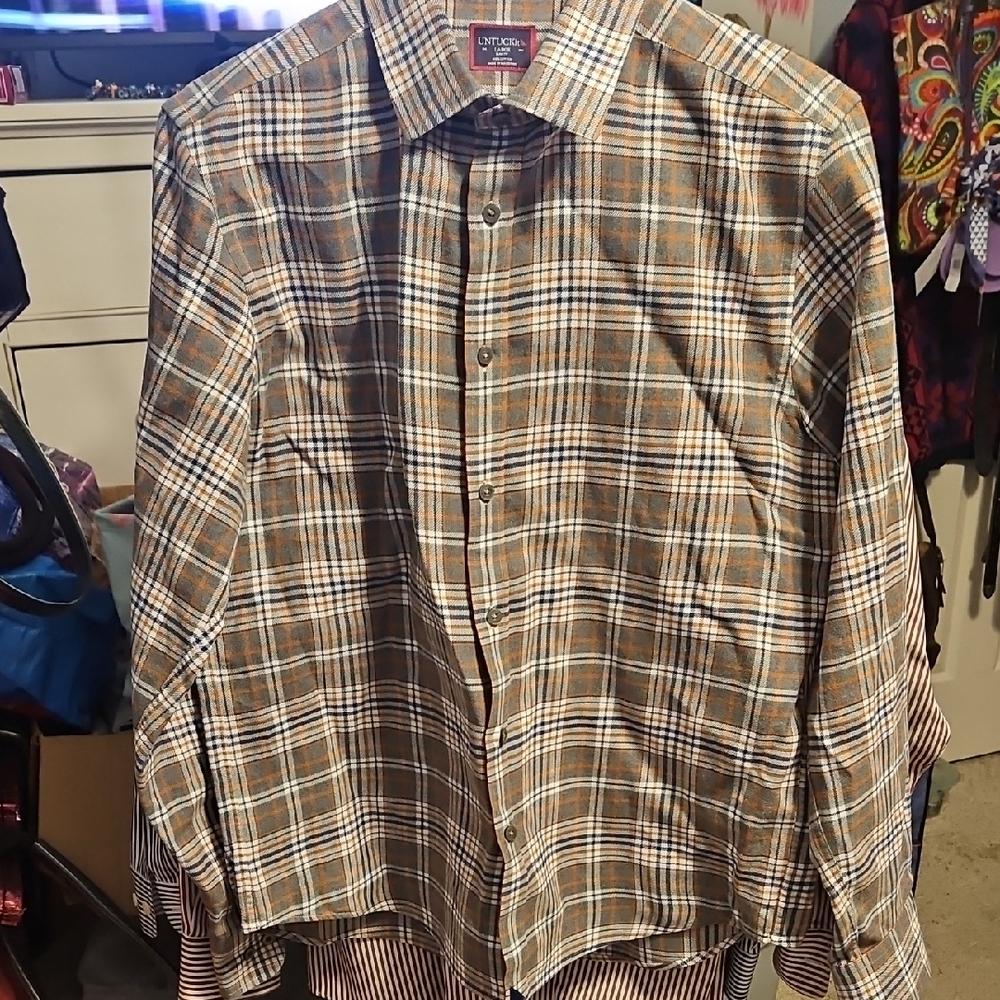 Untuck it Mens Button Front Long Sleeve Slim Fit Cotton Plaid Shirt Size Large